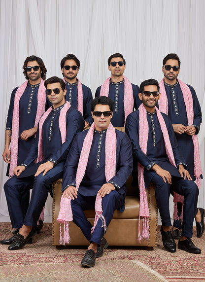 Blue Art Silk Patten Pcs Occasional Wear Readymade Kurta Pajama With Stole SW541686