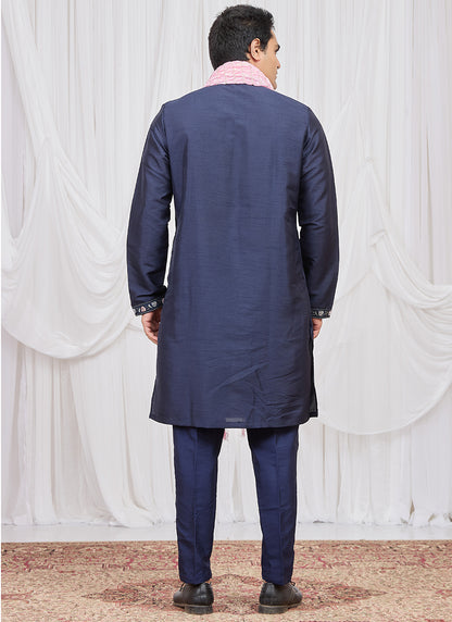 Blue Art Silk Patten Pcs Occasional Wear Readymade Kurta Pajama With Stole SW541686