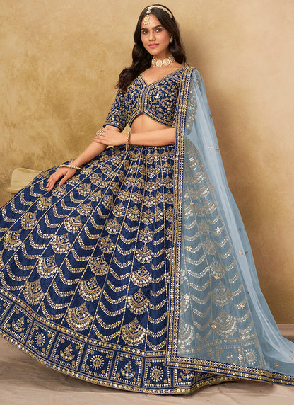 Art Silk Blue Wedding Wear Sequin Work Lehenga Choli 386543