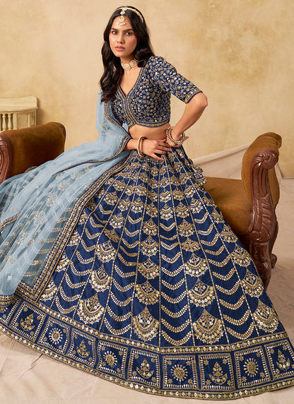 Art Silk Blue Wedding Wear Sequin Work Lehenga Choli 386543