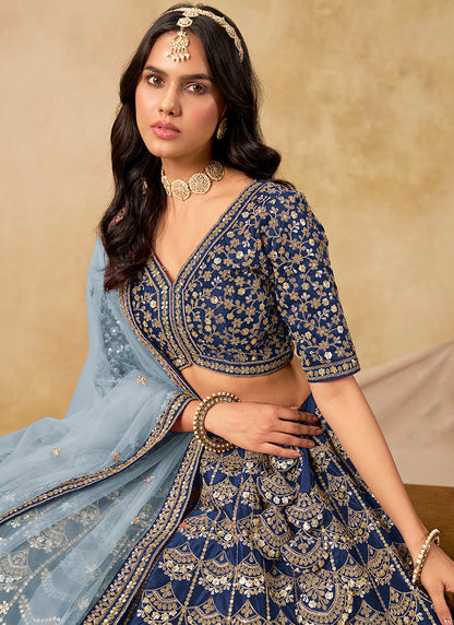 Art Silk Blue Wedding Wear Sequin Work Lehenga Choli 386543