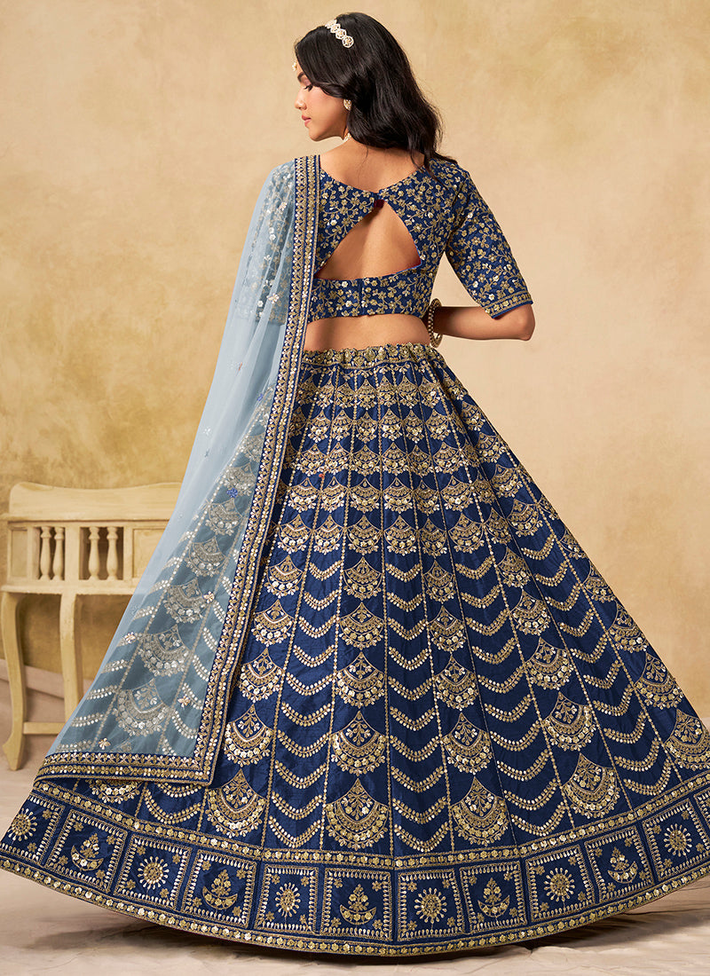 Art Silk Blue Wedding Wear Sequin Work Lehenga Choli 386543
