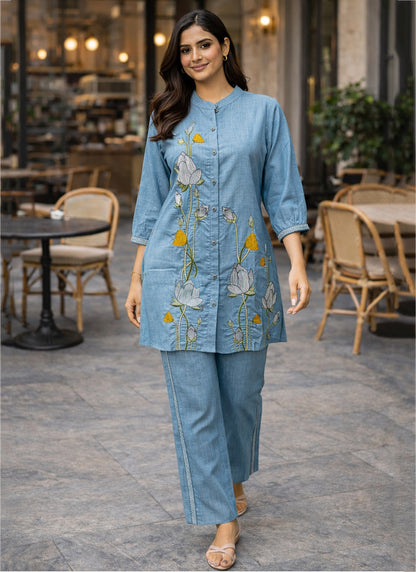 Blue Cotton Thread Work Daily Wear Readymade Cord Set SW824812