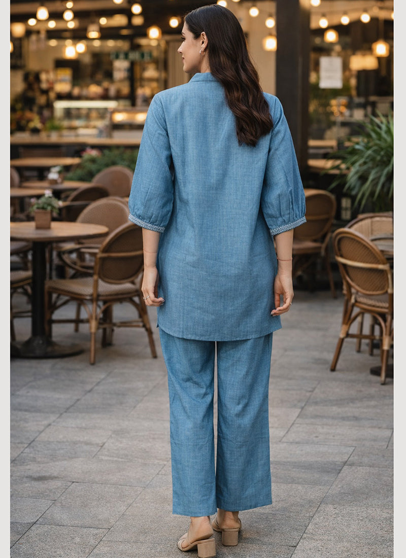 Blue Cotton Thread Work Daily Wear Readymade Cord Set SW824812