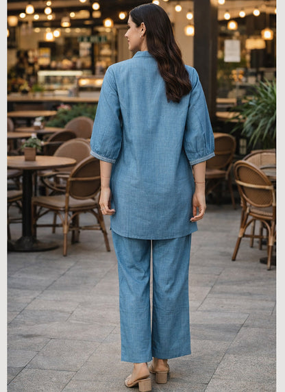 Blue Cotton Thread Work Daily Wear Readymade Cord Set SW824812