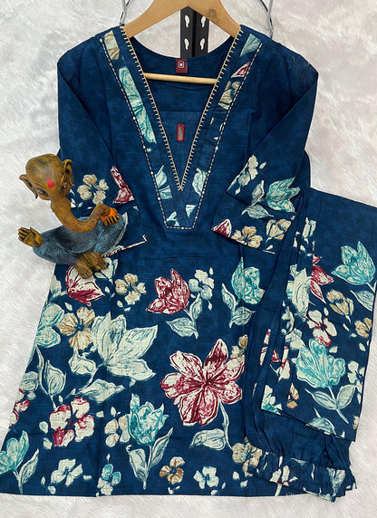 Cotton Blue Casual Wear Hand Work Readymade Cord Set 384912