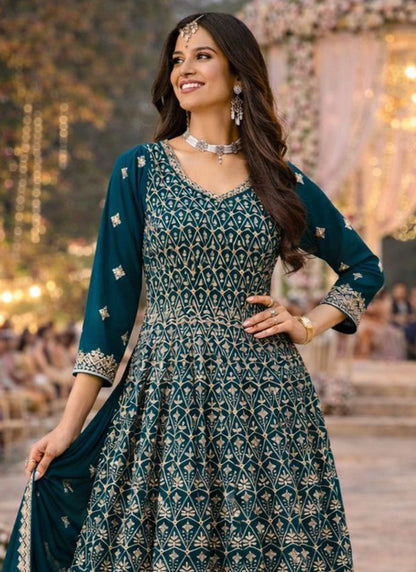 Blue Georgette Embroidery Work Wedding Wear Readymade Plazzo Suit SW878772