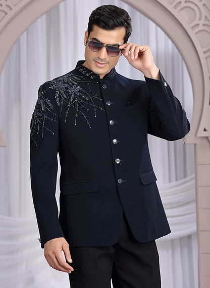 Imported Blue Wedding Wear Hand Work Readymade Jodhpuri Suit 385491