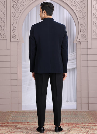 Imported Blue Wedding Wear Hand Work Readymade Jodhpuri Suit 385491