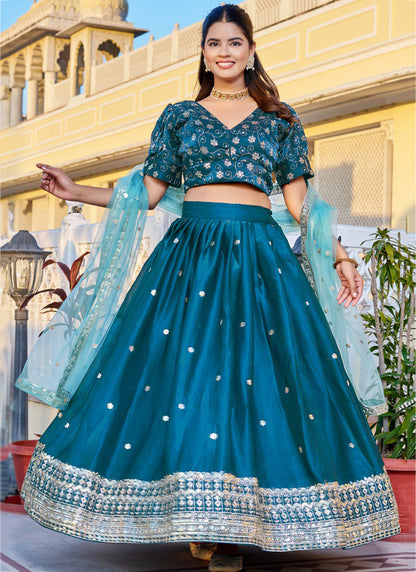 Jimmy Choo Blue Wedding Wear Sequins Work Readymade Lehenga Choli 388682