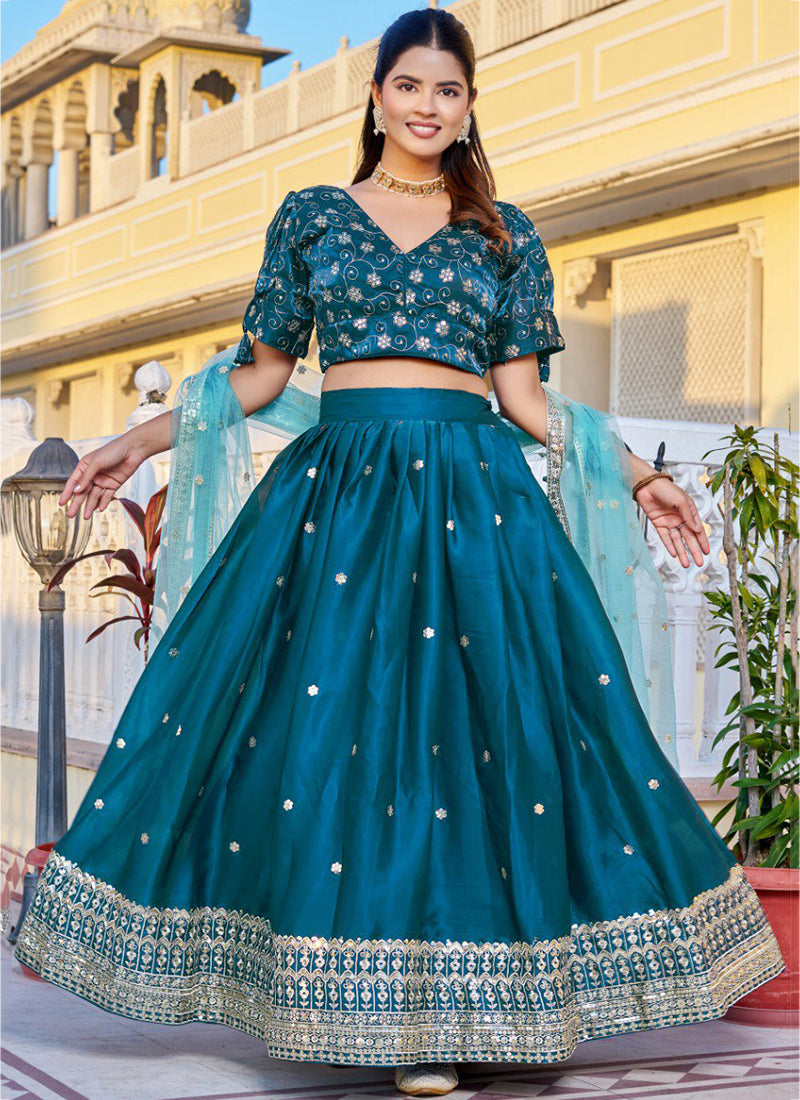 Jimmy Choo Blue Wedding Wear Sequins Work Readymade Lehenga Choli 388682