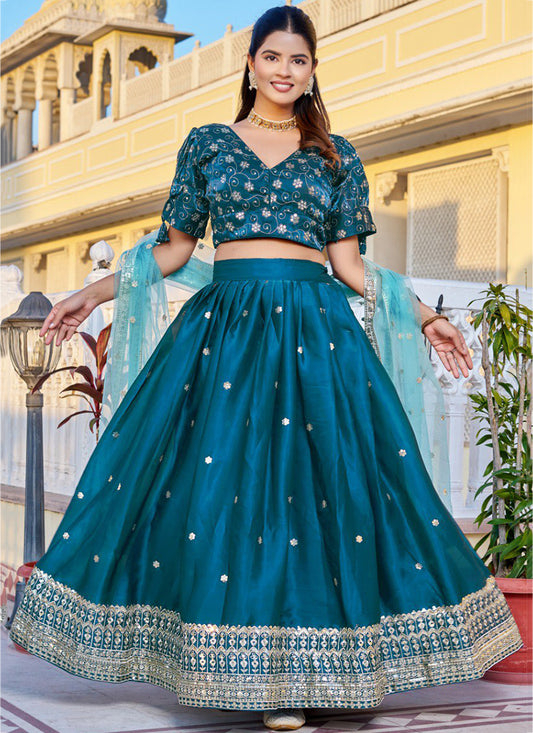 Jimmy Choo Blue Wedding Wear Sequins Work Readymade Lehenga Choli 388682
