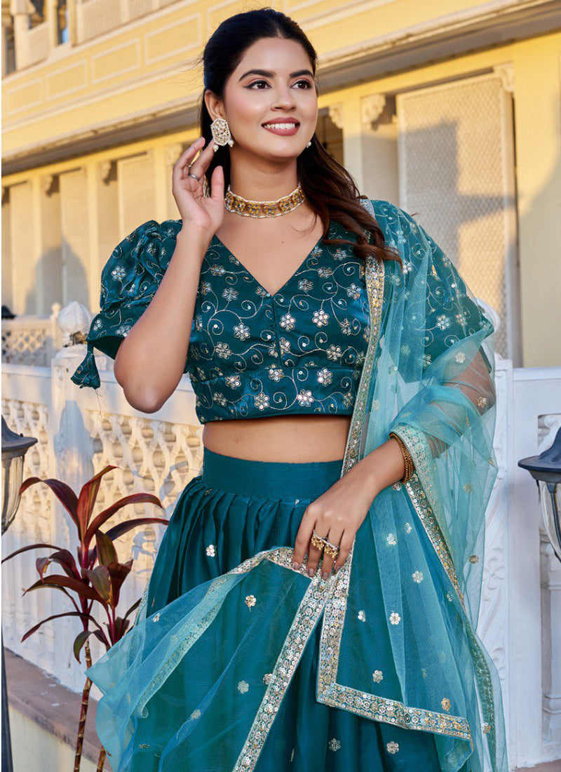 Jimmy Choo Blue Wedding Wear Sequins Work Readymade Lehenga Choli 388682