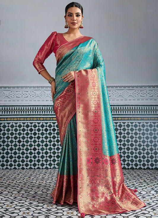 Kanjivaram Mul Silk Blue Wedding Wear Weaving Work Saree 386638