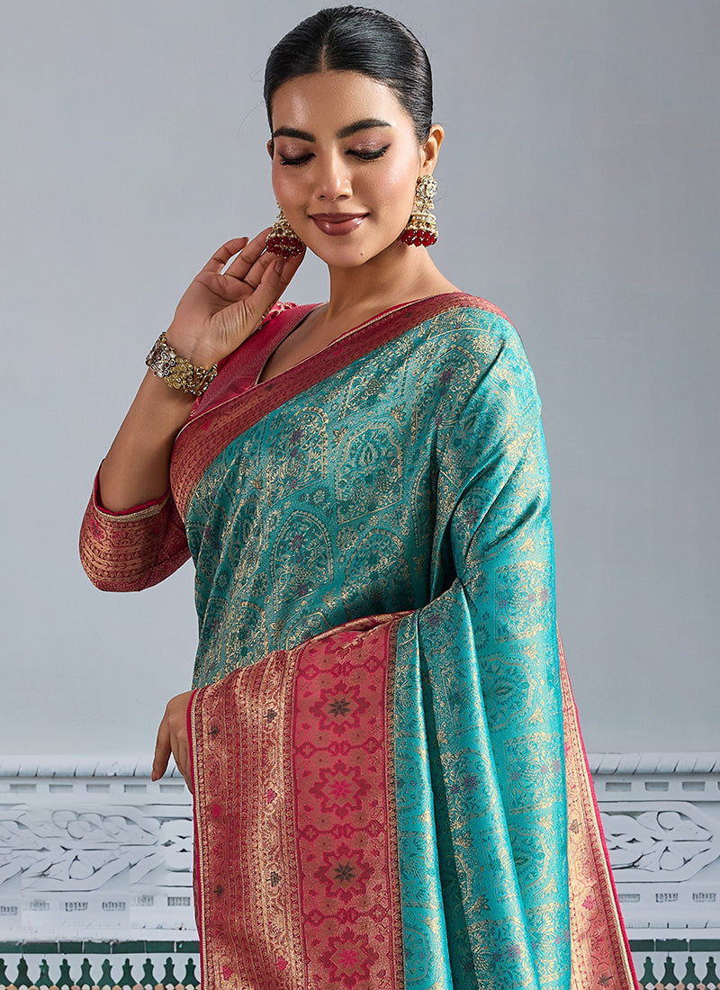 Kanjivaram Mul Silk Blue Wedding Wear Weaving Work Saree 386638