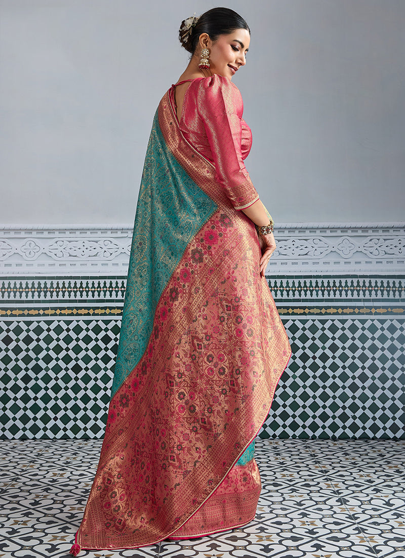 Kanjivaram Mul Silk Blue Wedding Wear Weaving Work Saree 386638