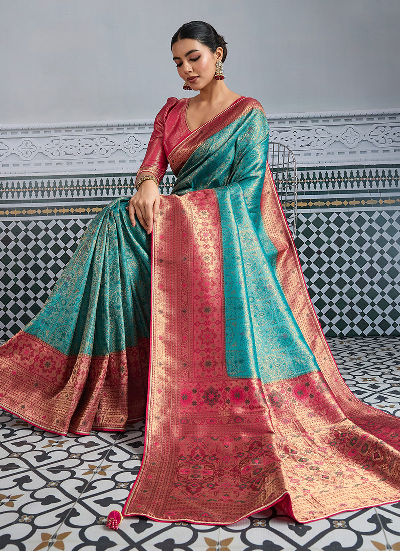 Kanjivaram Mul Silk Blue Wedding Wear Weaving Work Saree 386638