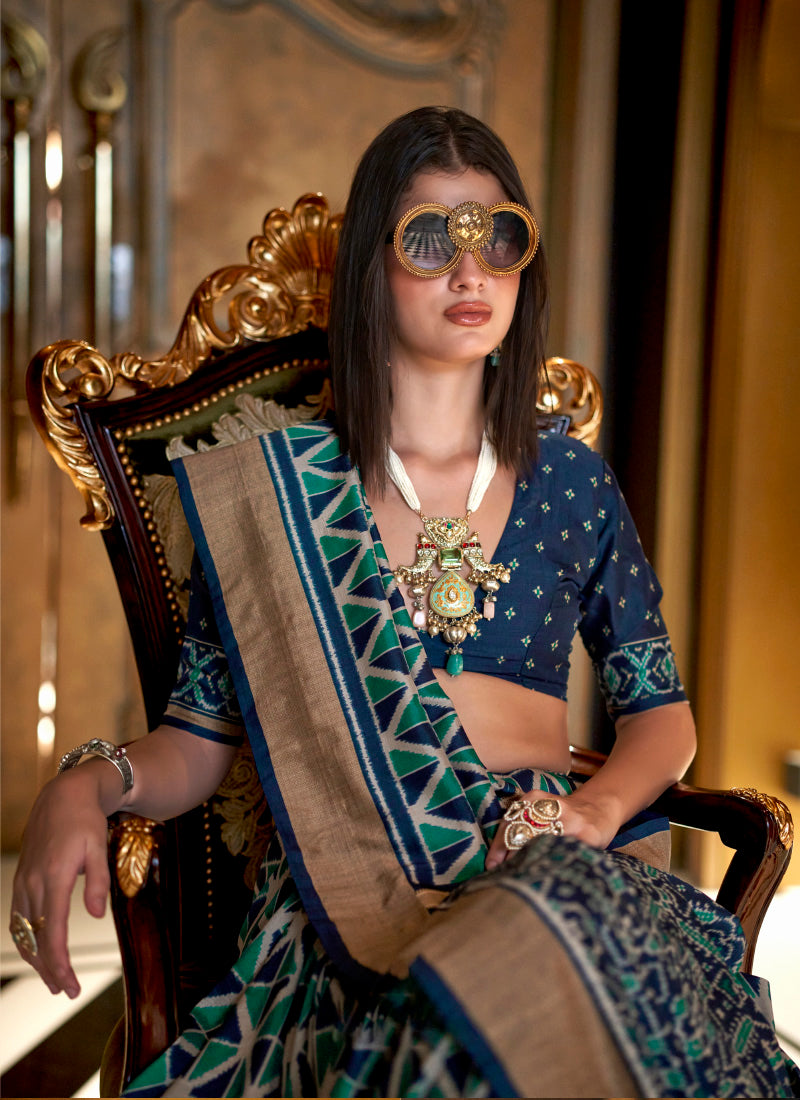 Pv Silk Blue Party Wear Printed Work Saree 385899