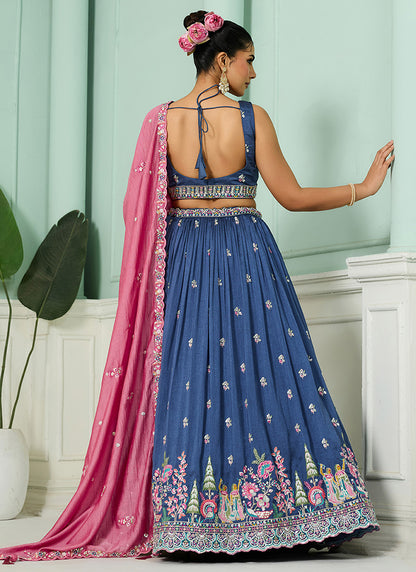 Vichitra Silk Blue Designer Wear Embroidery Work Lehenga Choli 385376