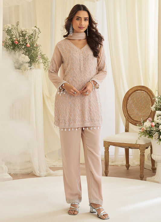 Blush Peach Premium Georgette Bead Work Festival Wear Readymade Plazzo Suit SW980559