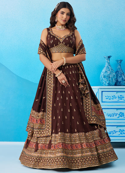 Brown Chinon Sequins Work Occasional Wear Lehenga Choli SW170065