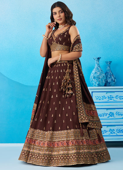 Brown Chinon Sequins Work Occasional Wear Lehenga Choli SW170065