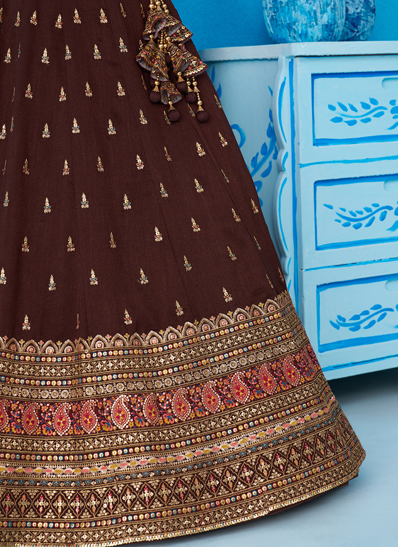 Brown Chinon Sequins Work Occasional Wear Lehenga Choli SW170065