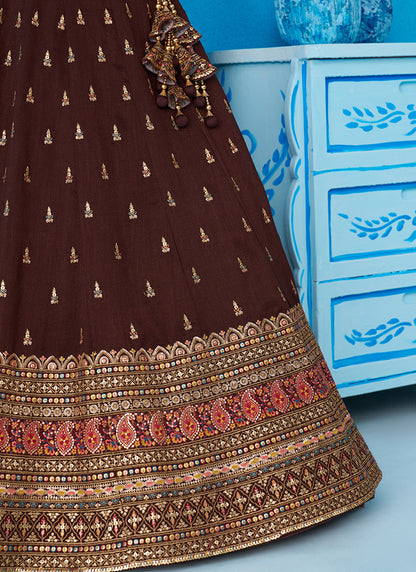 Brown Chinon Sequins Work Occasional Wear Lehenga Choli SW170065