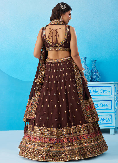 Brown Chinon Sequins Work Occasional Wear Lehenga Choli SW170065