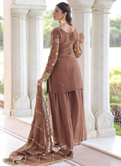 Fendi Fabric Brown Festival Wear Sequins Embroidery Work Readymade Plazzo Suit 387291