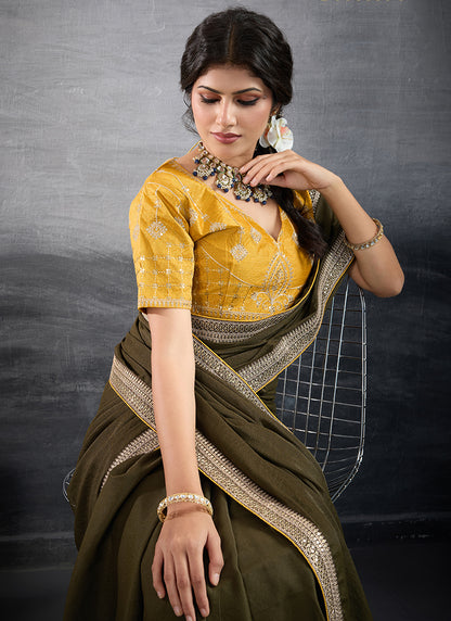 Georgette Brown Party Wear Embroidery Work Saree 385557