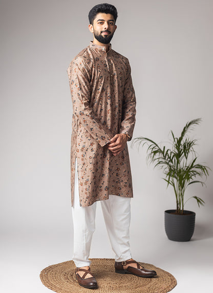 Brown Modal Silk Printed Work Festival Wear Readymade Kurta Pajama SW613028