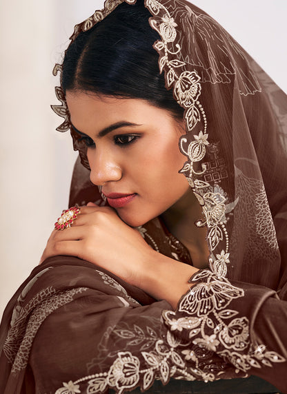 Silk Brown Festival Wear Embroidery Work Readymade Plazzo Suit 385168