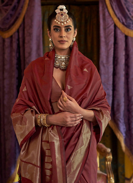 Brown Silk Weaving Work Occasional Wear Saree SW739787