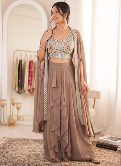 Brown Silk Embroidery Work Party Wear Readymade Designer Suit SW756477
