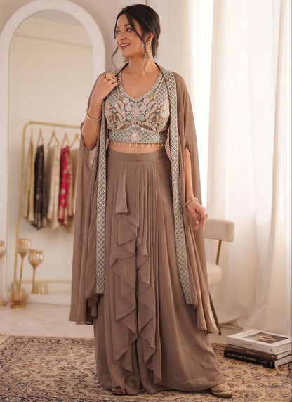 Brown Silk Embroidery Work Party Wear Readymade Designer Suit SW756477