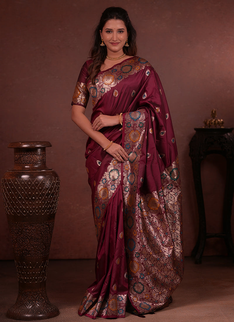 Silk Brown Saree with Border Work for Wedding Wear 380897