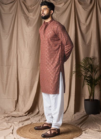 Brown Viscose Rayon Weaving Work Festival Wear Readymade Kurta Pajama SW654682