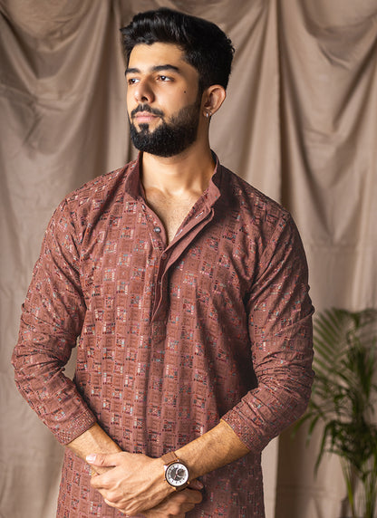 Brown Viscose Rayon Weaving Work Festival Wear Readymade Kurta Pajama SW654682