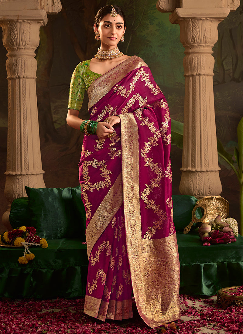 Burgandy  Dola Silk Weaving Work Occasional Wear Saree SW506413