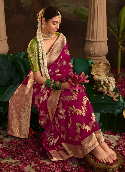 Burgandy  Dola Silk Weaving Work Occasional Wear Saree SW506413
