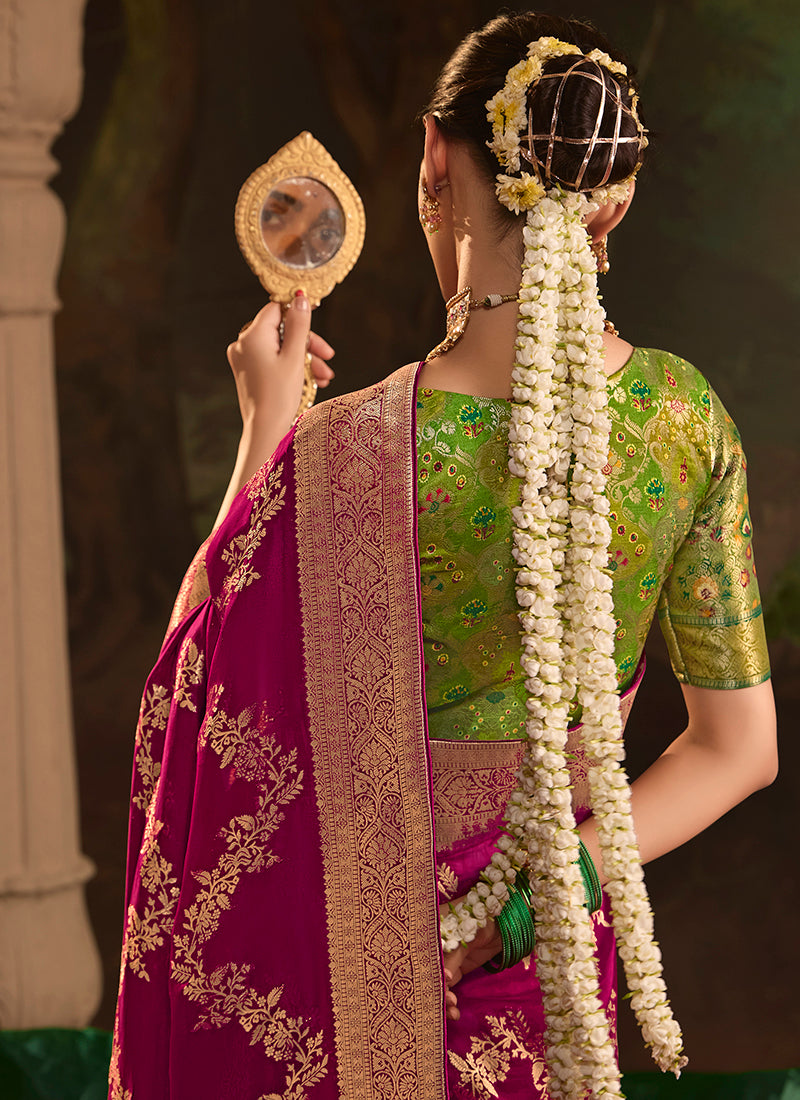 Burgandy  Dola Silk Weaving Work Occasional Wear Saree SW506413