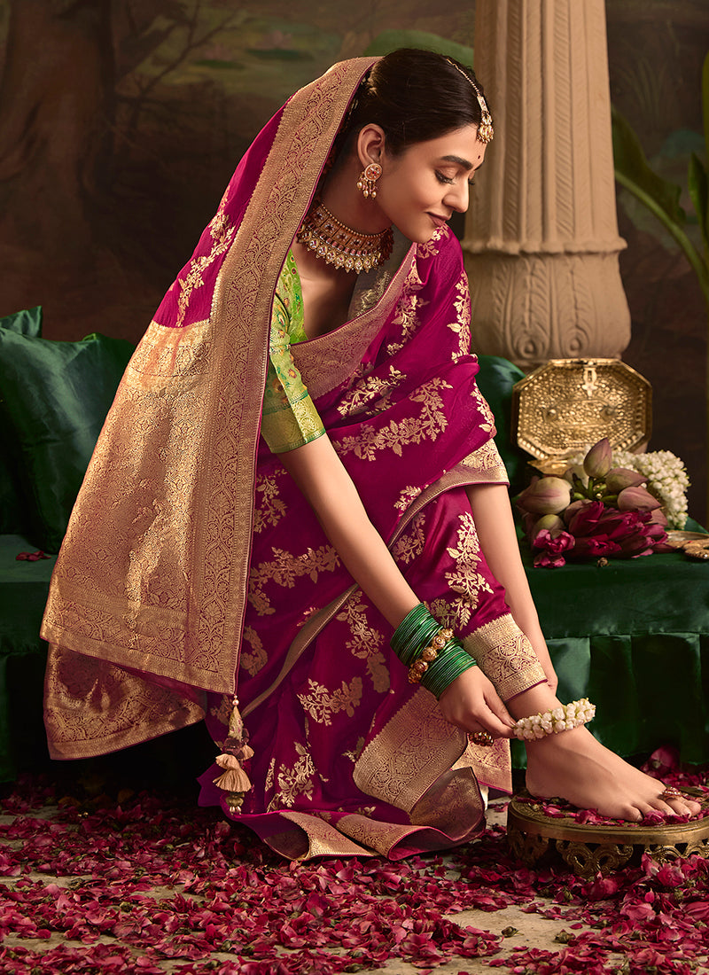 Burgandy  Dola Silk Weaving Work Occasional Wear Saree SW506413
