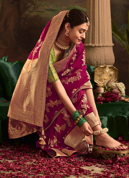 Burgandy  Dola Silk Weaving Work Occasional Wear Saree SW506413