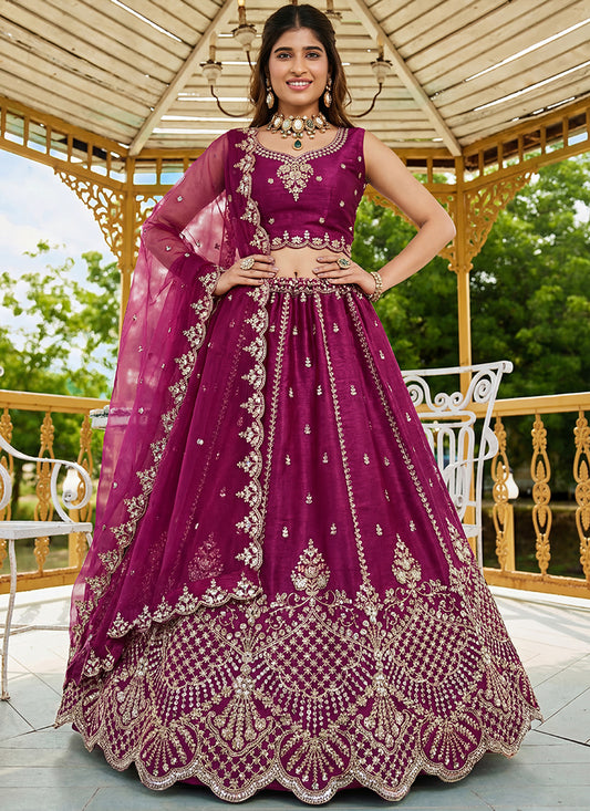 Burgandy Satin Hand Work Wedding Wear Lehenga Choli SW565877