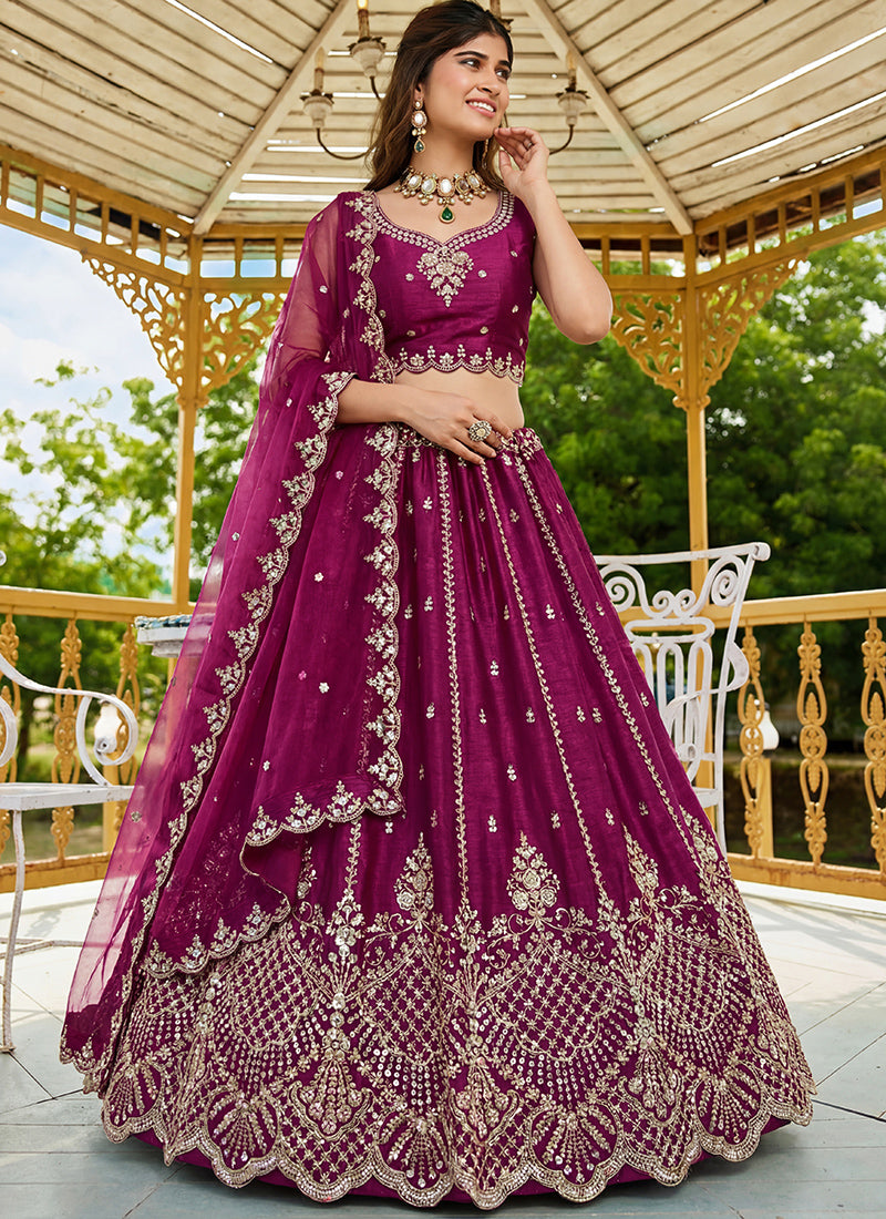 Burgandy Satin Hand Work Wedding Wear Lehenga Choli SW565877