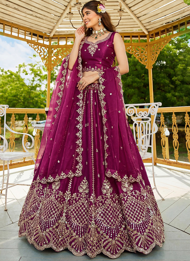 Burgandy Satin Hand Work Wedding Wear Lehenga Choli SW565877