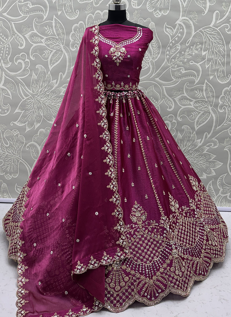 Burgandy Satin Hand Work Wedding Wear Lehenga Choli SW565877
