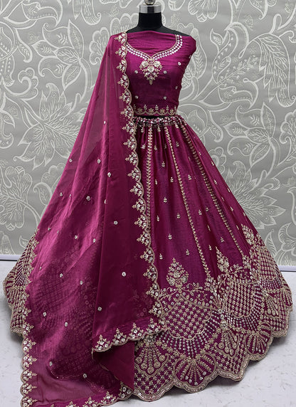 Burgandy Satin Hand Work Wedding Wear Lehenga Choli SW565877