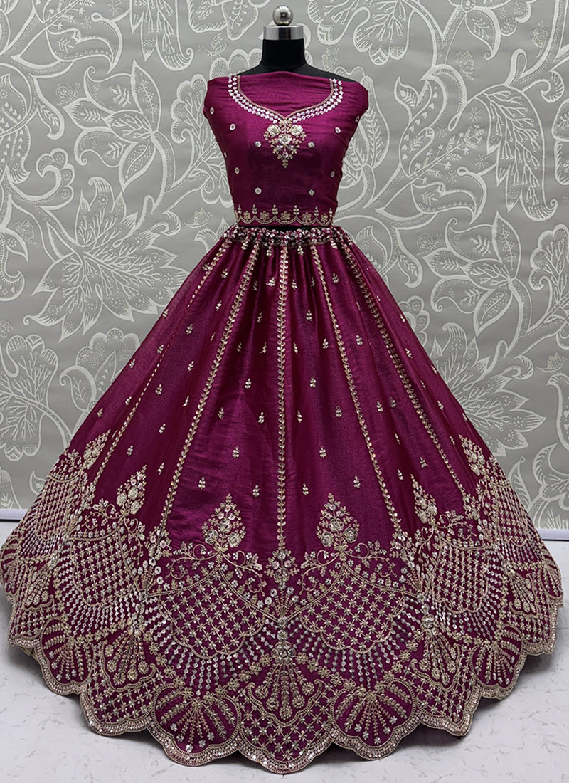 Burgandy Satin Hand Work Wedding Wear Lehenga Choli SW565877